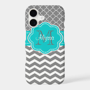 Dark Grey and Blue Chevron Personalised