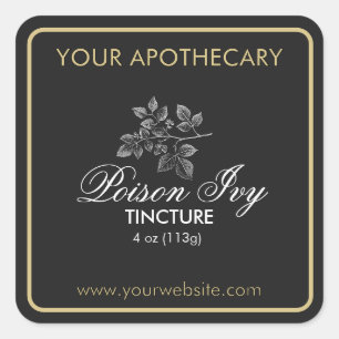 Dark Grey and Gold Apothecary Label Square