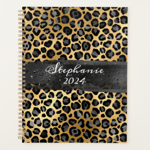 Dark Grey and Gold Foil Leopard Brush Stroke Planner