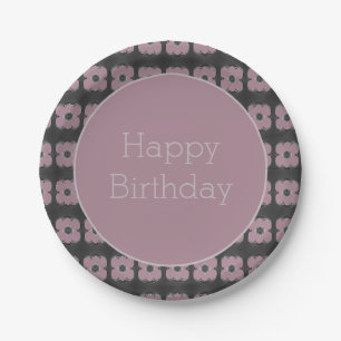 Dark Grey And Plum Floral Paper Plate