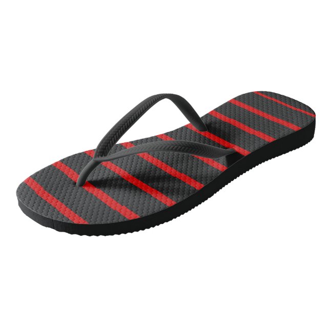 Dark Grey and Red Stripes Jandals (Angled)