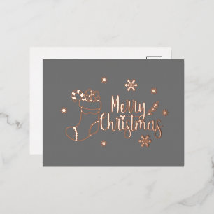 Dark Grey and Rose Gold Foil Merry Christmas Holiday Postcard