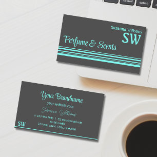 Dark Grey and Teal Stripes with Monogram Stylish Business Card