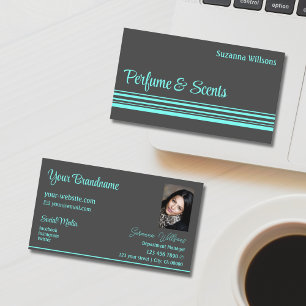 Dark Grey and Teal Stripes with Photo Professional Business Card