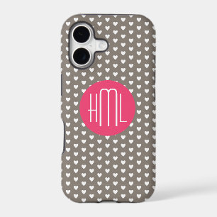 Dark Grey and Violet Red Heart Pattern Monogram