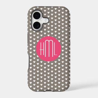 Dark Grey and Violet Red Heart Pattern Monogram