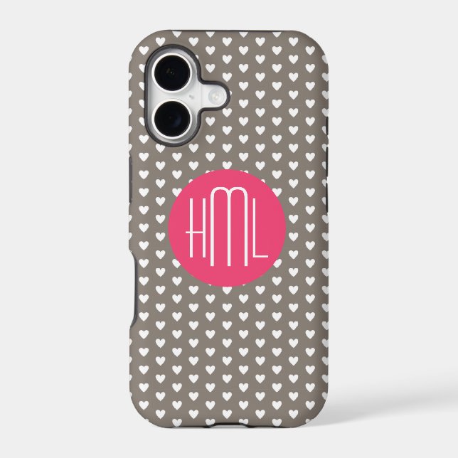 Dark Grey and Violet Red  Heart Pattern Monogram (Back)