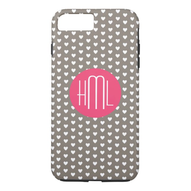 Dark Grey and Violet Red  Heart Pattern Monogram Case-Mate iPhone Case (Back)