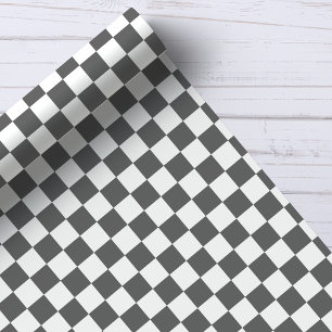 Dark Grey and White Chequerboard Pattern Wrapping Paper