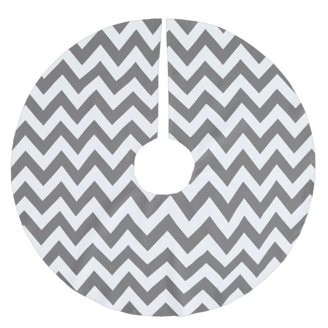 Dark Grey and White Chevron Christmas Tree Skirt (Front)