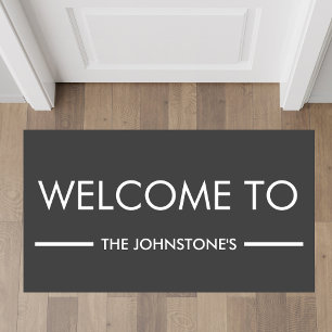 Dark Grey And White Family Name Personalised Doormat