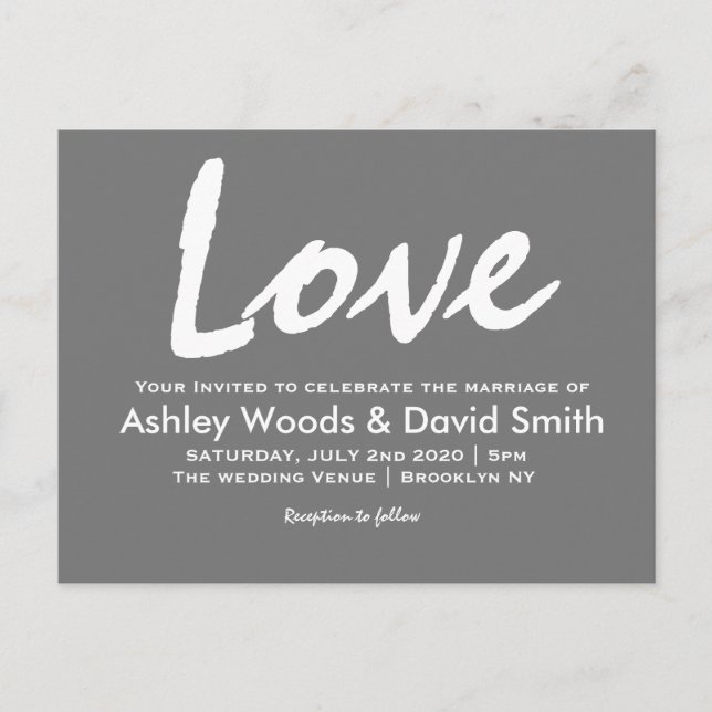 Dark Grey and White Modern Script Invitation (Front)