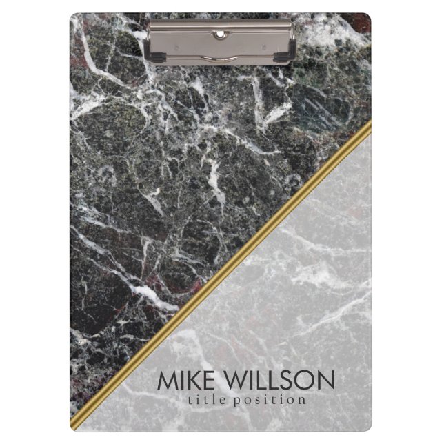 Dark Grey And White Spotted Marble Stone Clipboard (Front)