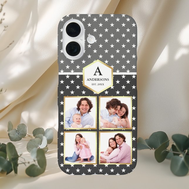 Dark Grey and White Stars Pattern Photo Collage Case-Mate iPhone Case (Creator Uploaded)