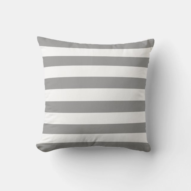 Dark Grey and White Stripe Pattern Cushion (Front)
