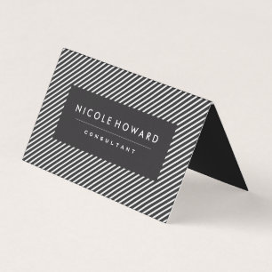 Dark Grey and White Stripes Business Card
