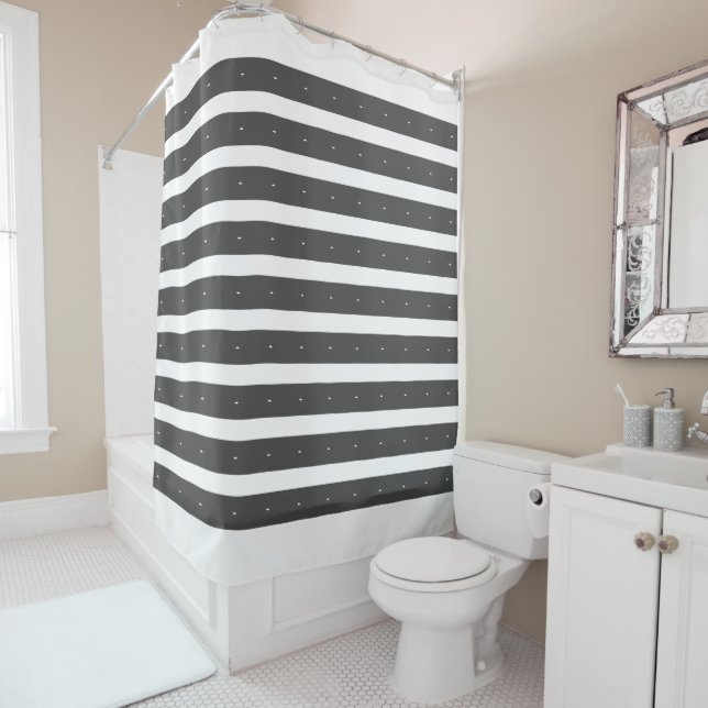Dark grey and white stripes shower curtain (In Situ)