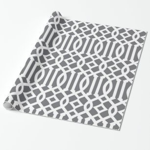 Dark Grey and White Trellis Pattern Wrapping Paper