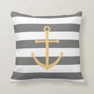Dark Grey and Yellow Anchor Pillow