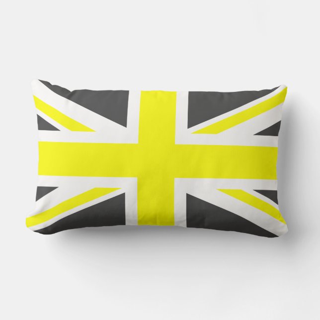 Dark Grey and Yellow Union Jack Lumbar Cushion (Front)