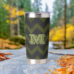 Dark grey army green vintage chevron Monogram Insulated Tumbler