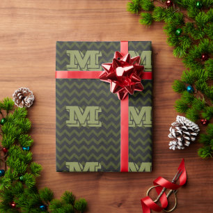 Dark grey army green vintage chevron Monogram Wrapping Paper