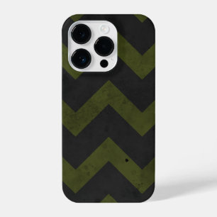 Dark grey army green vintage chevron pattern lines iPhone 14 pro case