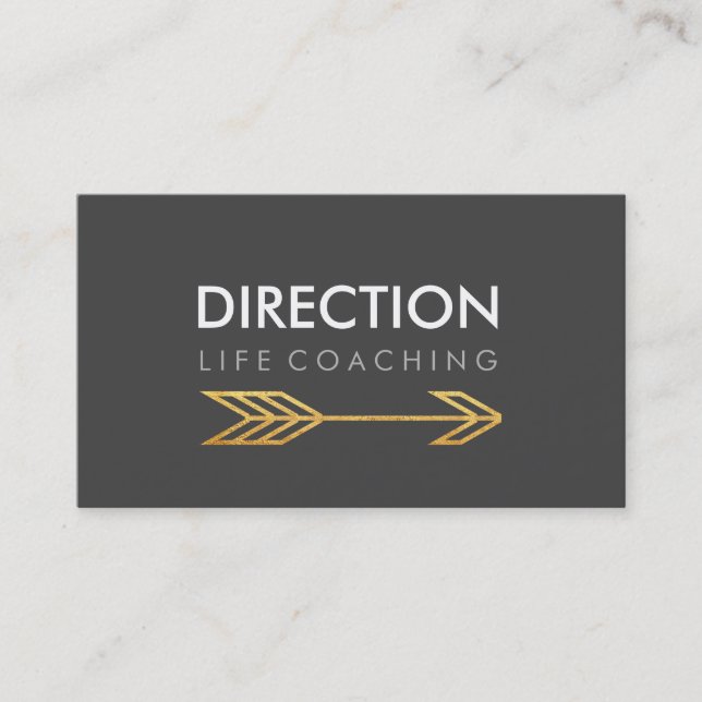 Dark Grey Arrow Bold Text Creative Life Coaching Business Card (Front)