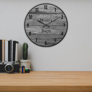 Dark Grey Barnwood Styled Customisable Rustic Look Large Clock