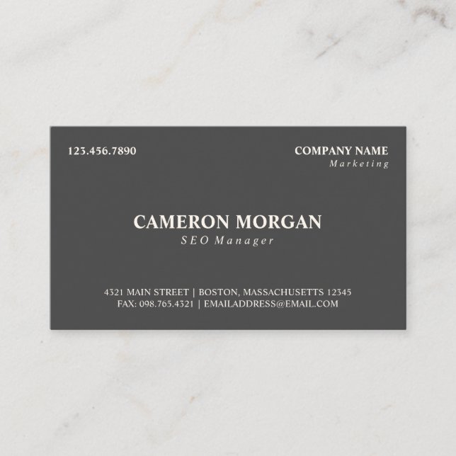 Dark Grey Basic Professional Business Card (Front)