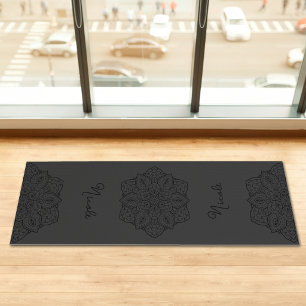 Dark Grey Beautiful Mandala With Custom Name Yoga Mat