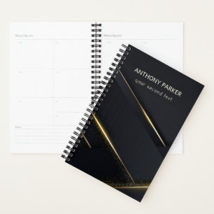 Dark Grey Black And Gold Lines  Planner