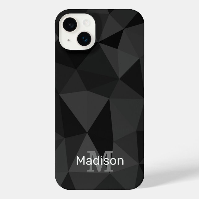 Dark grey black geometric mesh pattern Monogram iPhone Case (Back)
