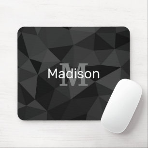 Dark grey black geometric mesh pattern Monogram Mouse Pad