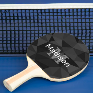Dark grey black geometric mesh pattern Monogram Ping Pong Paddle