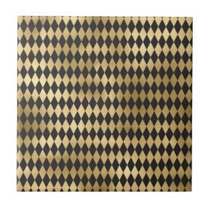 Dark Grey Black Harlequin Geometric Rhombuses Tile