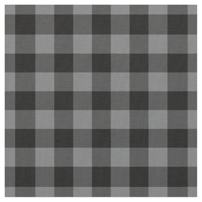 Dark Grey & Black Plaid Gingham Fabric (Close Up)