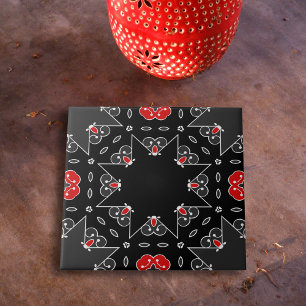 Dark Grey Black Red White Mosaic Geometric Pattern Tile