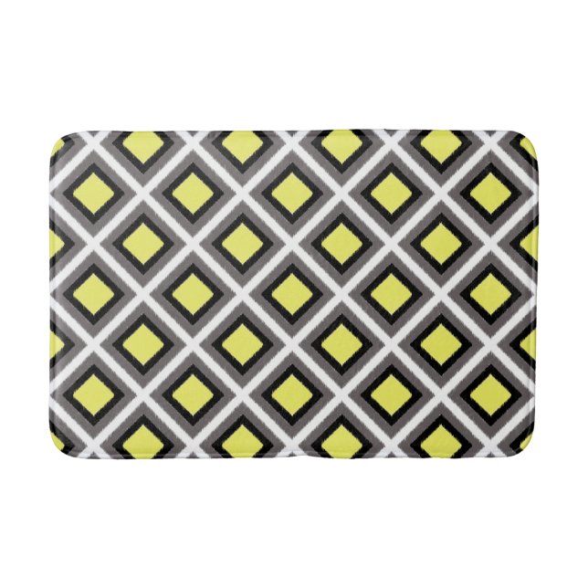 Dark Grey, Black, Yellow Ikat Diamonds by STaylor Bath Mat (Front)