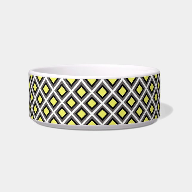 Dark Grey, Black, Yellow Ikat Diamonds by STaylor Bowl (Right)