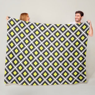 Dark Grey, Black, Yellow Ikat Diamonds by STaylor Fleece Blanket