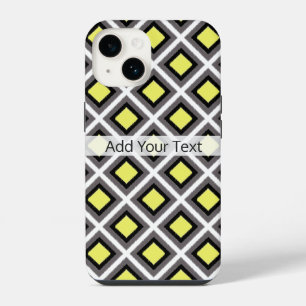 Dark Grey, Black, Yellow Ikat Diamonds by STaylor iPhone 14 Case