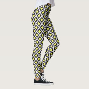 Dark Grey, Black, Yellow Ikat Diamonds by STaylor Leggings