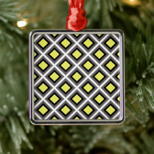 Dark Grey, Black, Yellow Ikat Diamonds by STaylor Metal Tree Decoration