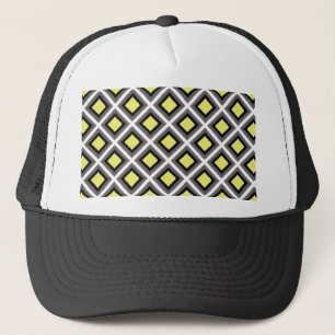 Dark Grey, Black, Yellow Ikat Diamonds by STaylor Trucker Hat