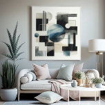 Dark Grey Blue Beige Black Abstract Art Pattern Canvas Print<br><div class="desc">Step into a world where simplicity meets sophistication with this vintage minimalist Bauhaus style inspired wrapped canvas art. The design embodies the Bauhaus principle of form following function, featuring a clean and geometric dark grey, blue, beige, black and white coloured abstract shapes art pattern aesthetic that is both timeless and...</div>
