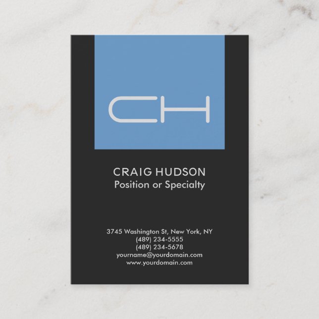 Dark Grey Blue Monogram Professional Business Card (Front)