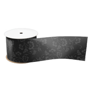 Dark Grey Botanical Floral Pattern Satin Ribbon