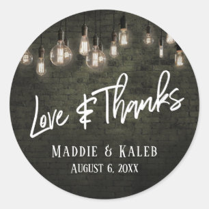 Dark Grey Bricks Edison Lights Love & Thanks Classic Round Sticker