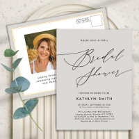 Dark Grey Bridal Shower Minimalist Elegant Script